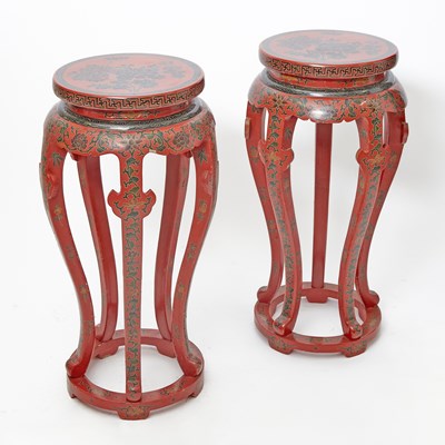 Lot 604 - A Pair of Chinese Red Lacquered Incense Stands