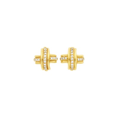 Lot 12 - Tiffany & Co. Pair of Gold and Diamond 'X' Earrings