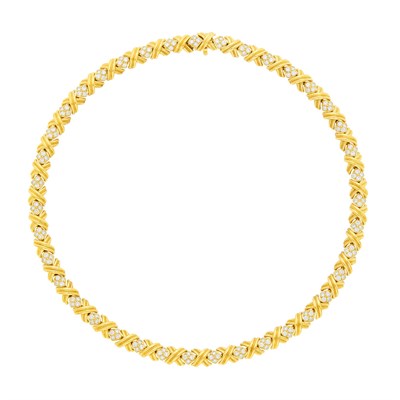 Lot 1167 - Tiffany & Co. Gold and Diamond 'X' Necklace