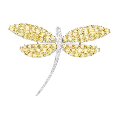 Lot 80 - White Gold, Yellow Sapphire and Diamond Dragonfly Clip-Brooch