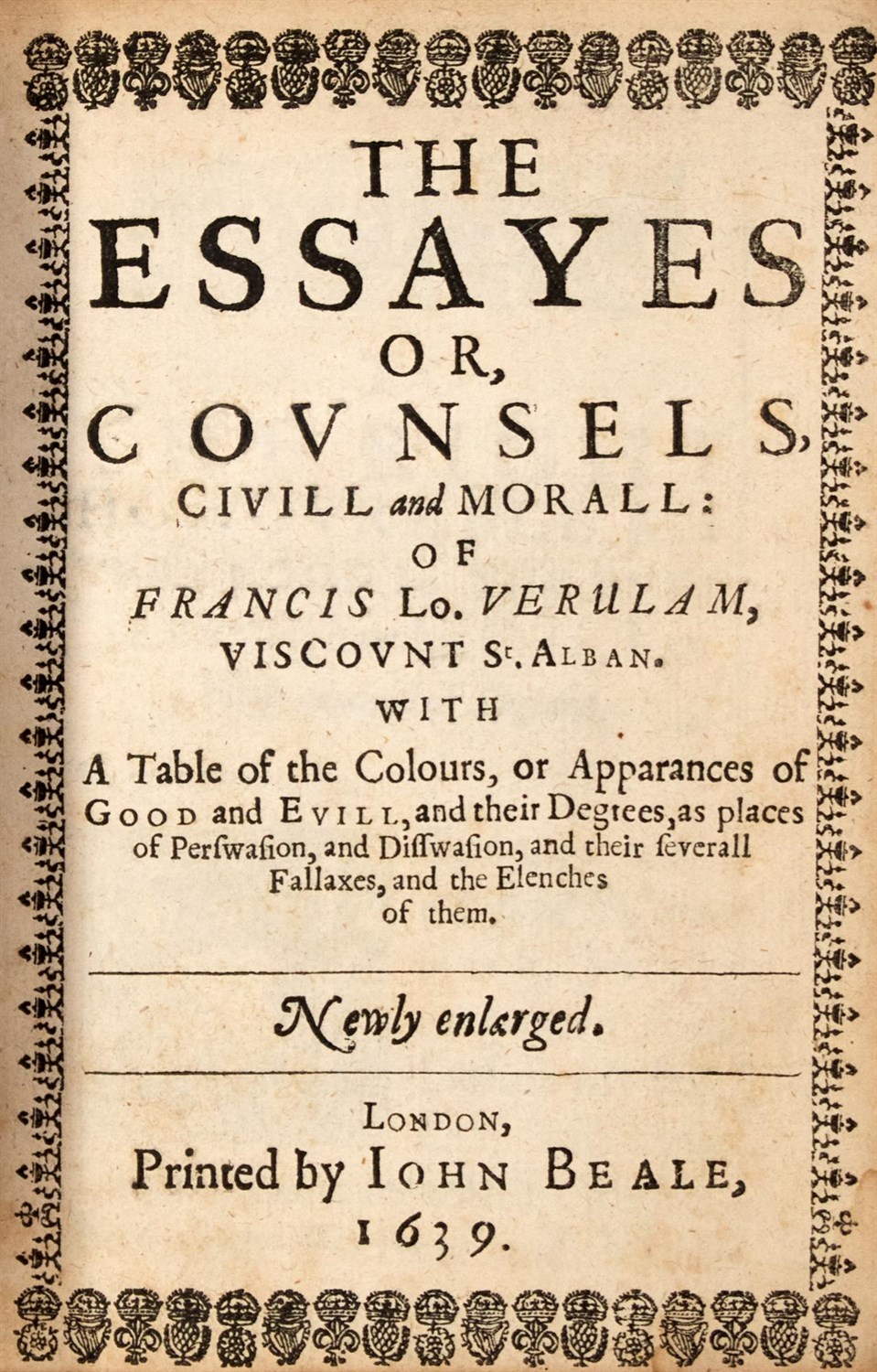 Lot 6 - BACON, FRANCIS The Essayes Or, Counsels,...