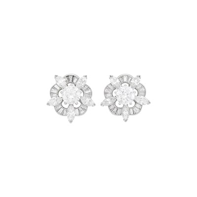 Lot 1116 - Pair of Platinum and Diamond Earrings