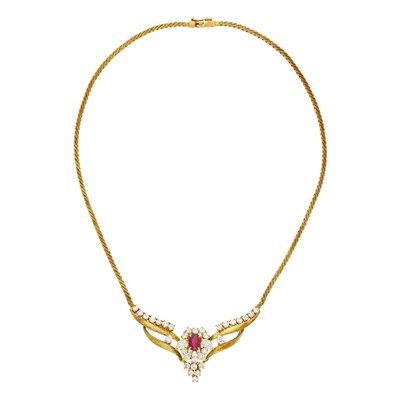 Lot 1140 - Gold, Ruby and Diamond Necklace