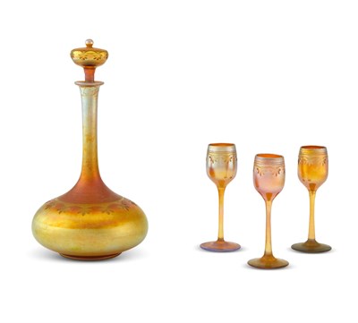 Lot 237 - Tiffany Gold Favrile Wheel-Engraved Glass...