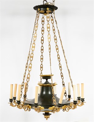 Lot 728 - Empire Style Gilt and Patinated Bronze Twelve-Light Chandelier