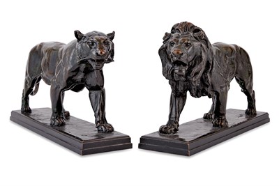 Lot 280 - After Antoine Louis Barye Bronze Figures of...