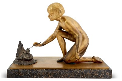 Lot 0 - After Desire Grisard Gilt and Silvered Bronze Figure of a Girl and Birds
