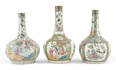 Lot 163 - Three Chinese Rose Medallion Bottle Vases