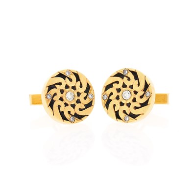 Lot 2045 - Avedon Pair of Gold, Black Onyx and Diamond Cufflinks