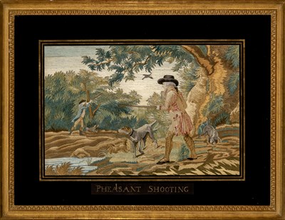 Lot 1141 - Silk Needlework Picture of a Pheasant Shooting...