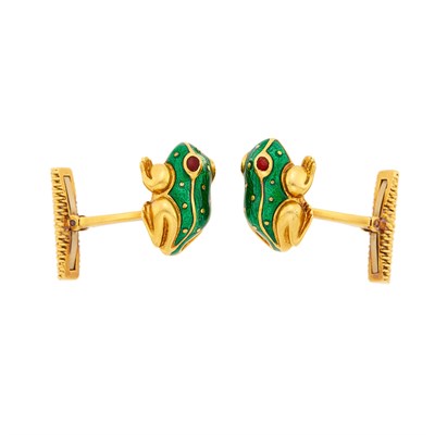 Lot 2001 - David Webb Pair of Gold and Enamel Frog Cufflinks