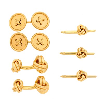 Lot 2052 - Gold Knot Dress Set and Pair of Button Cufflinks