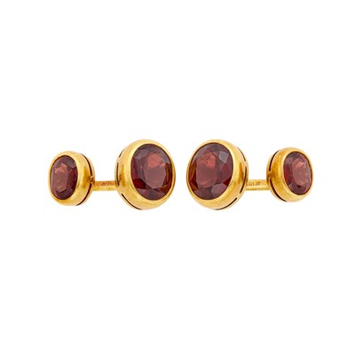 Lot 2046 - Pair of Gold and Garnet Cufflinks