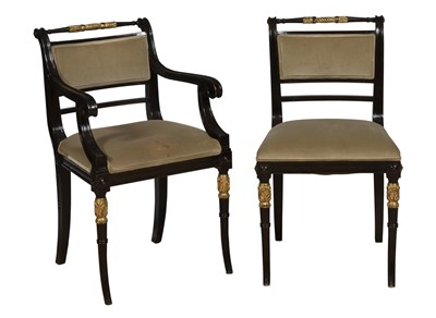 Lot 272 - Set of Eight Regency Style Ebonized and Parcel-...