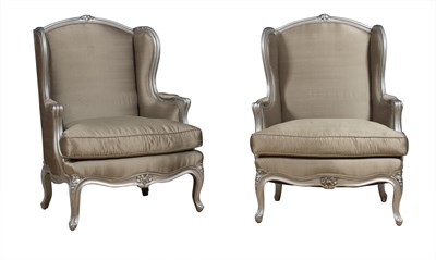 Lot 293 - Pair of Louis XV Style Painted Wood Bergères à...