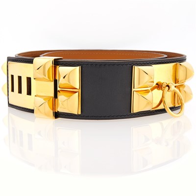 Lot 2031 - Hermès Paris Gilt-Metal and Black Leather 'Collier de Chien' Belt