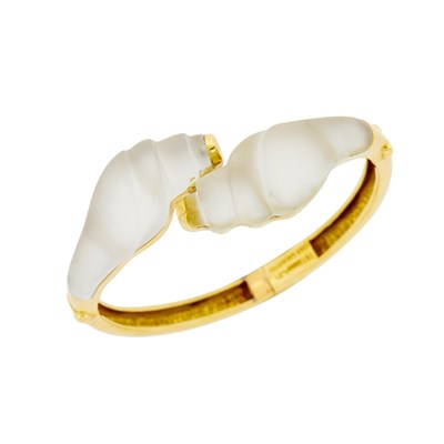 Lot 6 - Ilias Lalaounis Gold and Carved Frosted Rock Crystal Bangle Bracelet