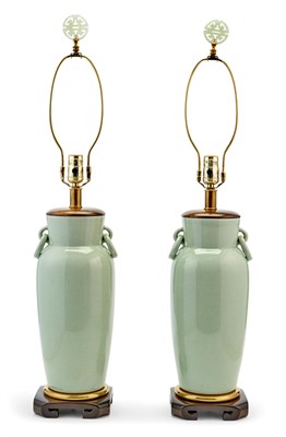 Lot 194 - Pair of Celadon Glazed Ceramic Lamps