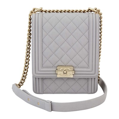 Lot 1171 - Chanel Quilted Light Gray Caviar Leather North South Boy Bag