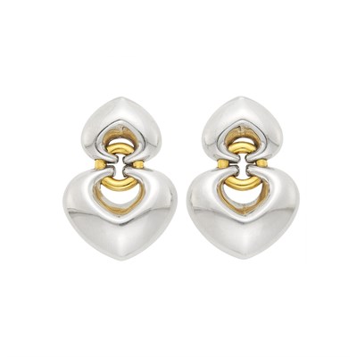 Lot 1033 - Bulgari Pair of Two-Color Gold 'Doppio Cuore' Earrings