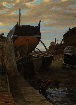 Lot 1056 - Elihu Vedder American, 1836-1923 Shipyard...