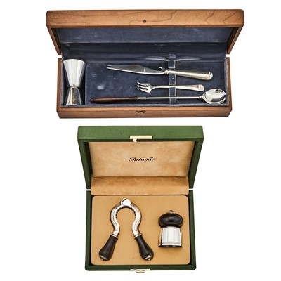 Lot 43 - Cased Christofle Silver Plated Bottle Opener Set and Cased Tuttle Sterling Silver Bar Set