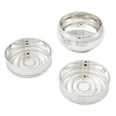 Lot 72 - Pair of Pampaloni Sterling Silver Wine Coasters and a Tiffany Sterling Silver Bowl