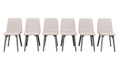 Lot 393 - Set of Six Thibault Desombre for Ligne Roset Upholstered Stained Oak VIK Dining Chairs