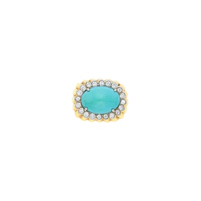 Lot 1003 - Gold, Platinum, Turquoise and Diamond Ring