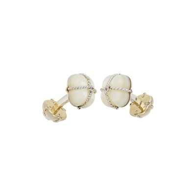 Lot 1107 - Verdura Pair of White Gold and Carved Mother-of-Pearl Cufflinks