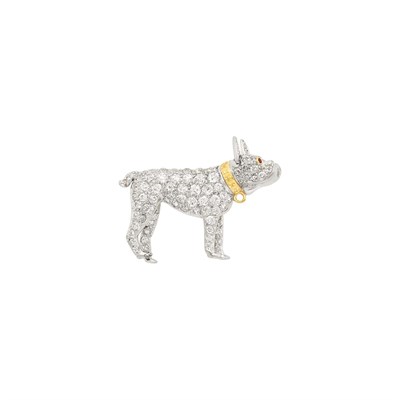 Lot 79 - Edwardian Platinum, Gold and Diamond Boxer Dog Pin