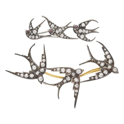 Lot 68 - Antique Silver, Gold and Diamond Swallow Brooch and Pendant-Brooch