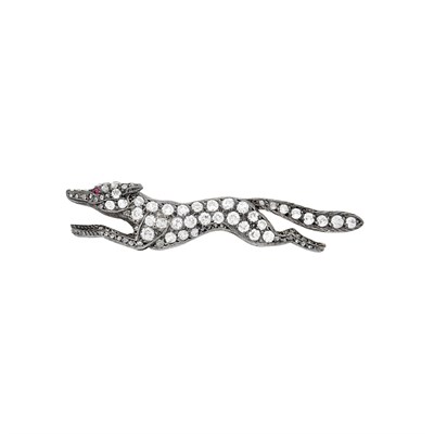 Lot 67 - Antique Silver, Low Karat Gold and Diamond Racing Fox Pin