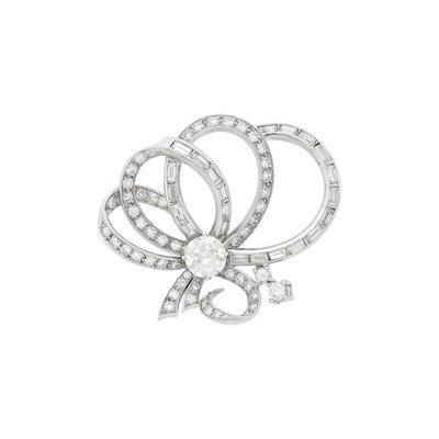Lot 151 - Platinum and Diamond Bow Brooch
