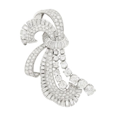 Lot 149 - Platinum and Diamond Bow Clip-Brooch