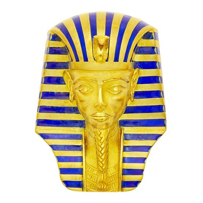 Lot 1065 - Gold and Blue Enamel Egyptian Pharoah Enhancer Clip