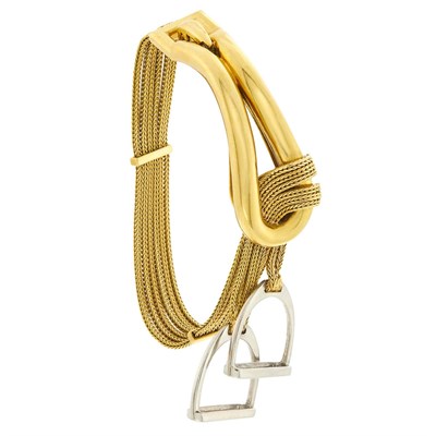 Lot 1146 - Hermès Paris Six Strand Two-Color Gold Stirrup Bracelet