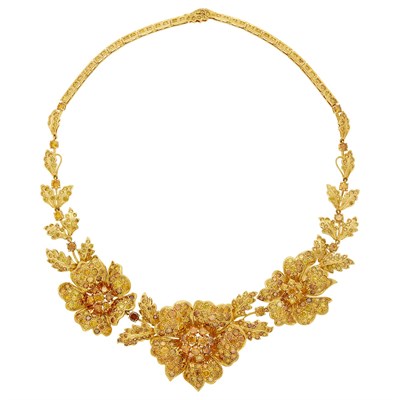 Lot 161 - Gold and Colored Diamond Flower Necklace