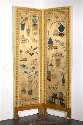 Lot 125 - A Chinese Embroidered Silk Floor Screen