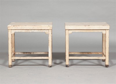Lot 154 - A Pair of Chinese White Lacquered Hardwood Stools