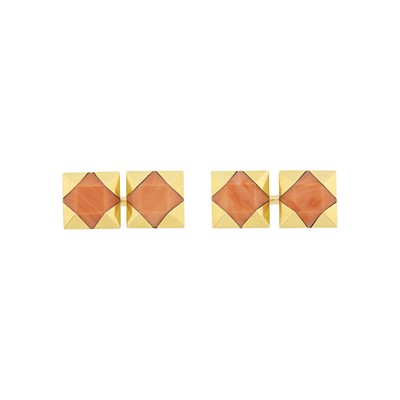 Lot 237 - Attributed to Cartier Pair of Gold and Coral Cufflinks, France