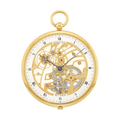 Lot 249 - Breguet Gold No. 784A Skeleton Open Face Pocket Watch