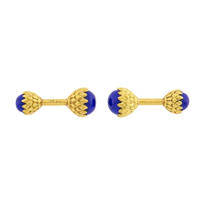 Lot 213 - Pair of Gold and Lapis Acorn Cufflinks