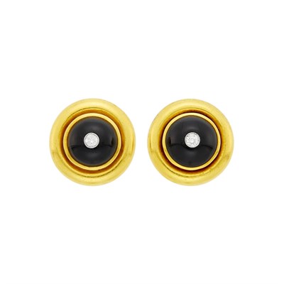 Lot 16 - Tiffany & Co., Paloma Picasso Pair of Gold, Platinum, Black Onyx and Diamond Earclips
