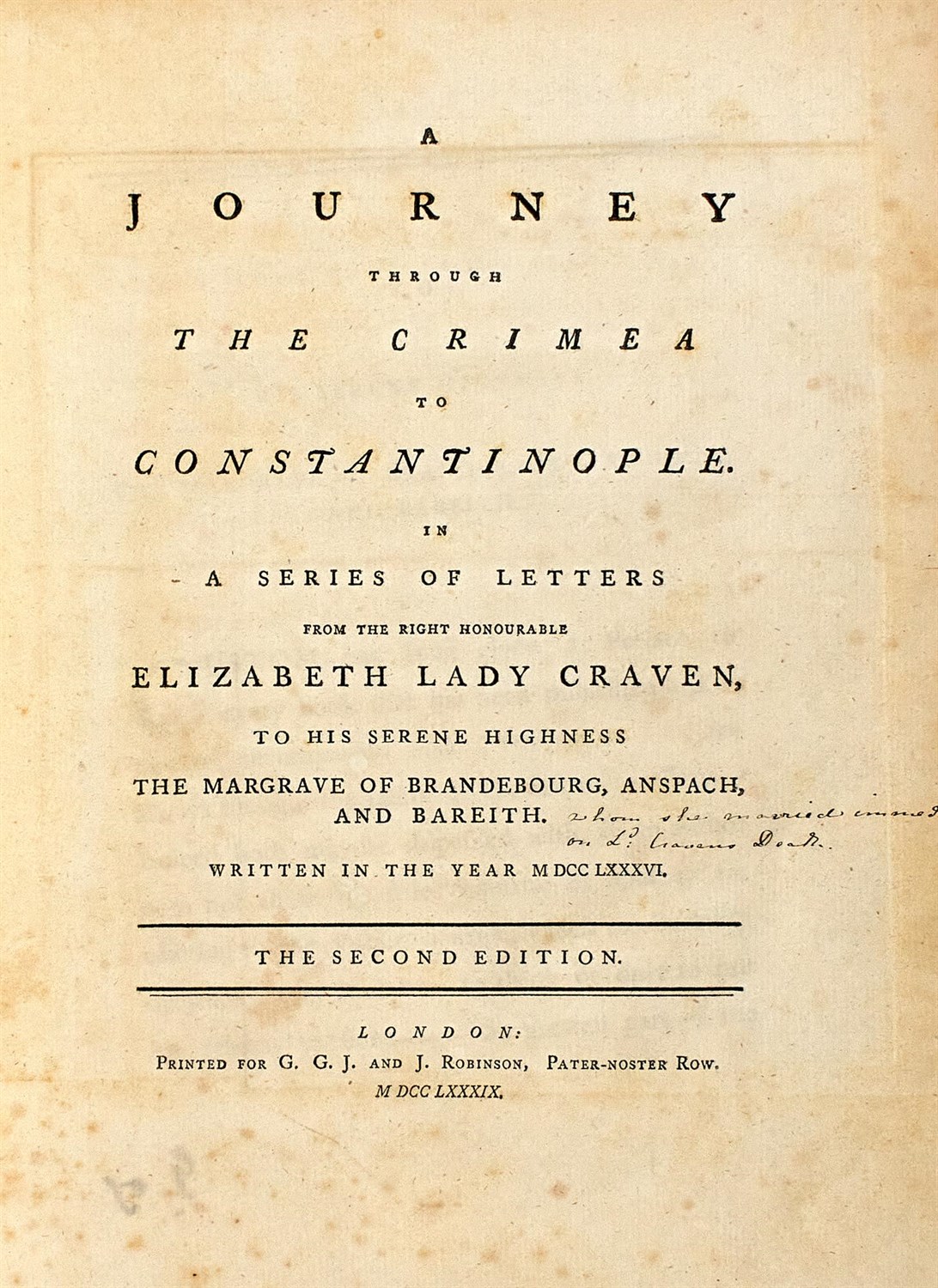 Lot 293 - [TRAVEL - BLACK SEA] CRAVEN, LADY ELIZABETH. A...