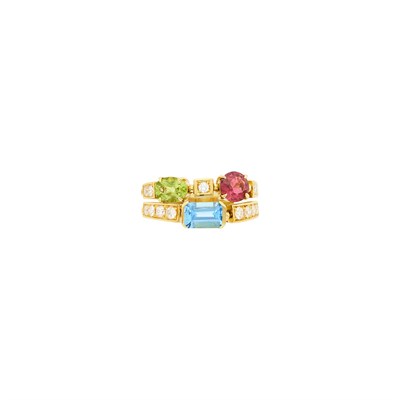 Lot 171 - Bulgari Gold, Gem-Set and Diamond 'Allegra' Double Band Ring