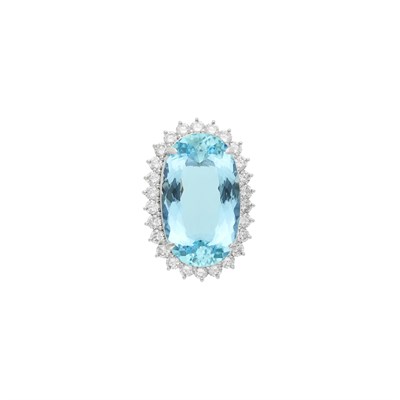 Lot 146 - Platinum, Aquamarine and Diamond Ring