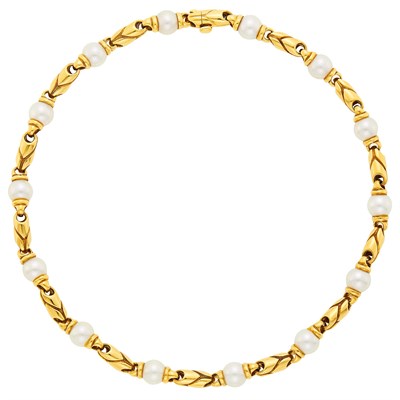 Lot 170 - Bulgari Gold and Cultured Pearl Necklace