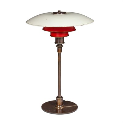 Lot 295 - Poul Henningsen for Louis Poulsen Brass, Copper and Painted Copper Model PH-43 Table Lamp