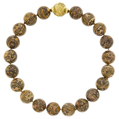Lot 1050 - Elizabeth Gage Jasper Bead Necklace with Gold Clasp